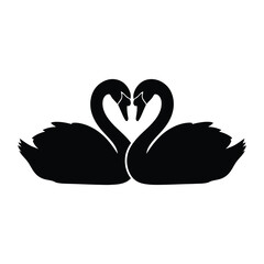 Pair of Black Swans Forming Heart Shape Silhouette Vector | Love, Wedding, Romance Symbol