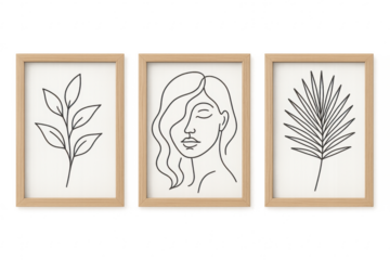 Minimalist framed line art wall decor triptych