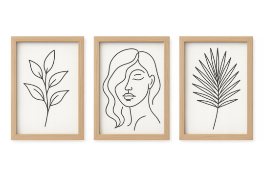 Minimalist framed line art wall decor triptych - Powered by Adobe