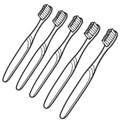 Five toothbrushes arranged in a row