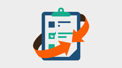 Clipboard with checklist and circular arrows symbolizing review process workflow and task completion