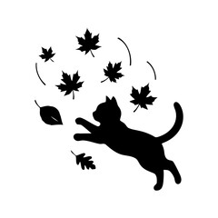 Vector art of cat playing with autumn leaves