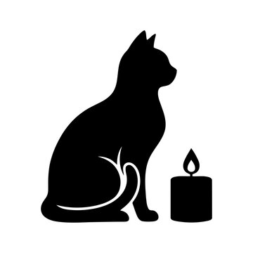 Vector art of black cat sitting beside a candle vector art