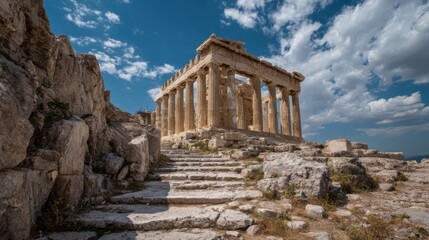 Fototapeta premium The parthenon temple stands majestically on the acropolis hill in athens