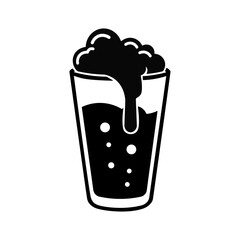 Soda Drink Silhouette Vector, Minimal Black Glass with Bubbles and Foam. Refreshing Beverage Icon for Cafe, Restaurant, and Summer Drink Design.