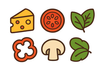 Fresh cooking ingredients assortment with cheese, tomato, mushroom, and leafy greens