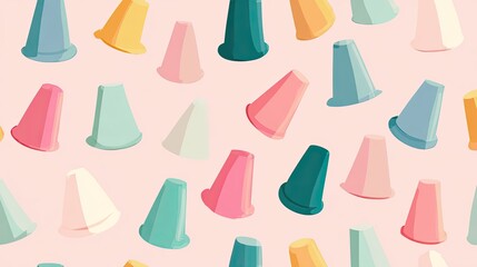 Obraz premium Colorful Pastel Cups Pattern on a Soft Pink Background