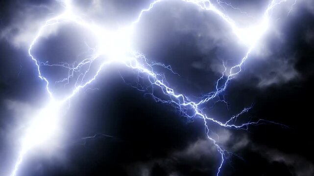 Dramatic lightning strikes illuminate the sky during a stormy night