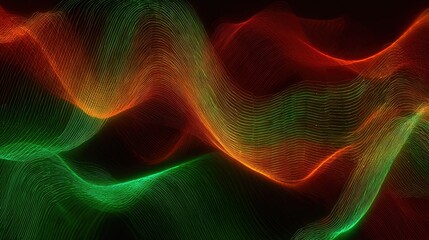 Fototapeta premium Abstract Waves of Light in Red and Green Over Black Background