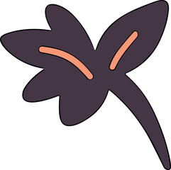 Flat minimalist illustration of a dark purple leaf with soft peach veins, symbolizing autumn magic, witchcraft nature, and Halloween botanical charm.