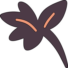 Flat minimalist illustration of a dark purple leaf with soft peach veins, symbolizing autumn magic, witchcraft nature, and Halloween botanical charm.