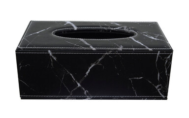 Black marble leather tissue box holder isolated