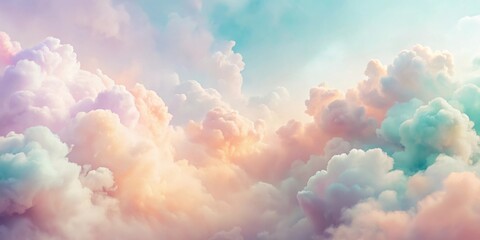 Fototapeta premium Dreamlike Pastel Cloudscape A Serene Aerial View of Softly Lit Cumulus Clouds in a Tranquil Atmosphere