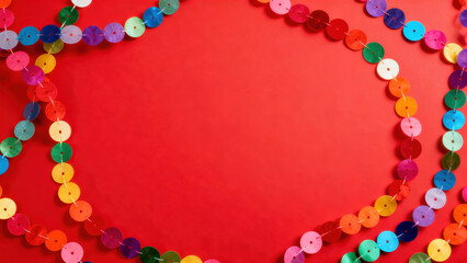 Obraz premium Colorful paper garland decorates bright red background for festive celebration and cheerful atmosphere