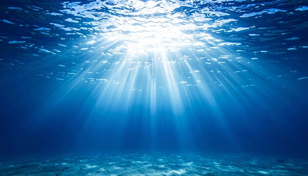 
海 水中 光 光芒 水面 波紋 海底 砂 青 ブルー アクア 深海 神秘的 幻想的 透明感 静寂 広大 潜水 ダイビング 生命