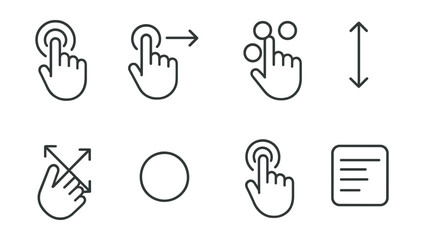 Set of icons for a computer mouse, including a pointer, scroll