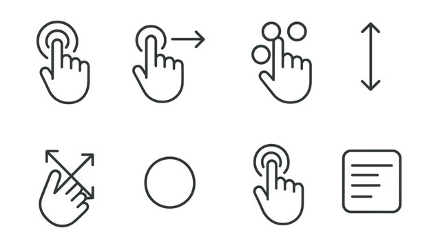 Set of icons for a computer mouse, including a pointer, scroll