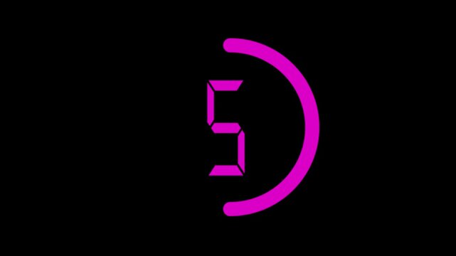 10 second countdown timer animated on black background with shrinking neon magenta circular frame