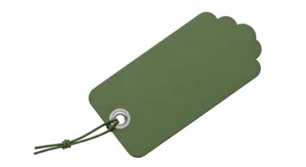 A single green gift tag with a scalloped edge, isolated on a transparent background, ready for customization with price or product information