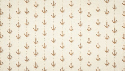 Repeating anchor motif with subtle texture on beige background. Nautical design, maritime symbols. Vintage maritime illustration, sea pattern. Beach decor, fabric print. Elegant wallpaper