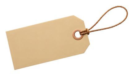 Blank brown cardboard tag with string isolated on transparent background