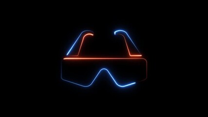 Futuristic neon outline of virtual reality glasses glowing blue and orange on a dark background abstract technology