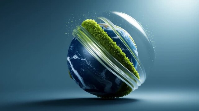 Earth and Ecology: The Earth is encompassed by a swath of lush grass, symbolizing the planet's nurturing environment.