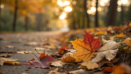 autumn leaves in the concrete