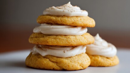 Delicious stacked pumpkin cookies with cream cheese frosting