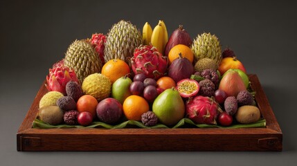 Vibrant Display of Tropical Fruits: A Stunning Arrangement of Exotic Varieties Highlighting Nature's Colors and Textures for Culinary Inspirations and Healthy Living