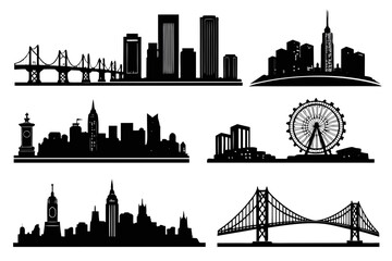 Cityscape Silhouette Vector Icons Bundle 
