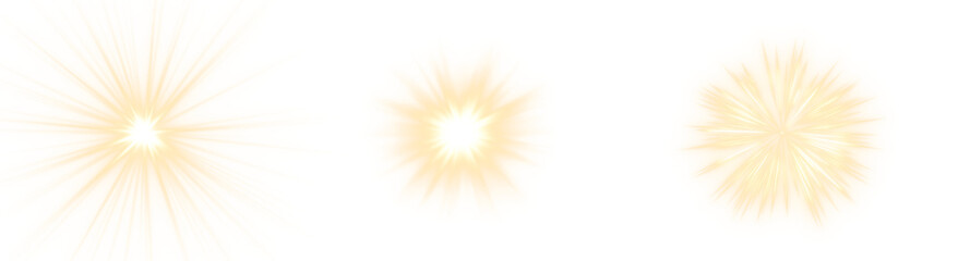 Set of golden light glare glow effect with transparent background, radiant flare PNG 