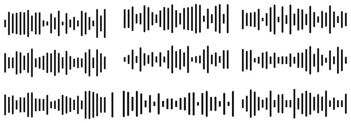 Set of simple audio wave sound icons black silhouette