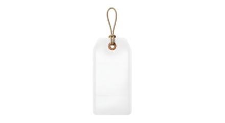 A blank white price tag with a rope hanger, isolated on a transparent background, ready for customization with text or branding