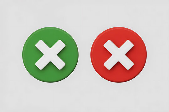 Green and red circles with white 'x' marks, representing rejection or cancellation options.