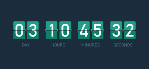 Green flip countdown time counter. upcoming event template with days, hours, minutes and seconds. time remaining count down flip board