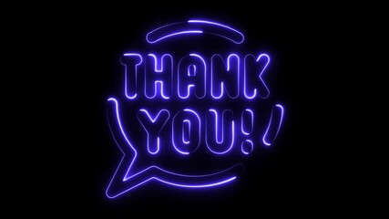 Glowing neon purple thank you message in speech bubble animation dark background elegant gratitude expression modern