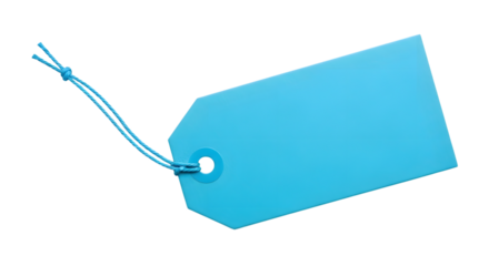 A single light blue blank tag with a string attached, isolated on a transparent background
