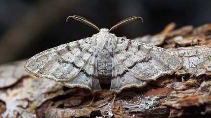 Moth resting on a green leaf with visible wing patterns, captured in natural daylight. The insect displays soft brown and beige colors, showcasing delicate antennae and textured wings in a peaceful ou