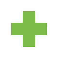 Obraz premium Solid green cross symbol representing health wellness and pharmacy medical service in simple minimalist design