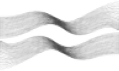 Abstract wave pattern formed by dissolving black and gray squares on a white background