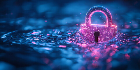 Glowing water padlock illuminates a futuristic scene Generative AI