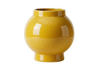Isolated yellow vase home decor ceramic round form pot home interior stylish ornament