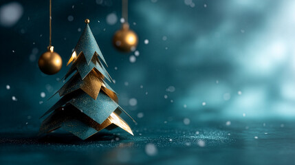Modern Christmas Tree - Teal Gold Minimalist - Holiday Marketing Space