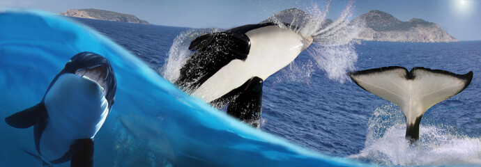 Schwertwal Gruppe (Orcinus orca) Aktionen, Panorama  © Aggi Schmid