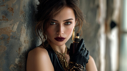 Luxury Beauty Editorial Portrait - Model Perfume Gold - Fashion Style