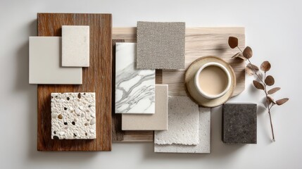 Fototapeta premium Interior design mood board with natural textures and neutral colors