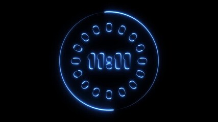 Neon blue digital clock 11 glowing abstract circle timer countdown futuristic technology dark background - Powered by Adobe