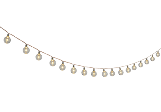 Isolated string lights with small round bulbs for parties and festive decoration