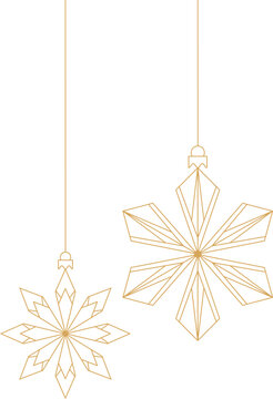 Geometric gold snowflake ornaments vector set, elegant christmas baubles design element.